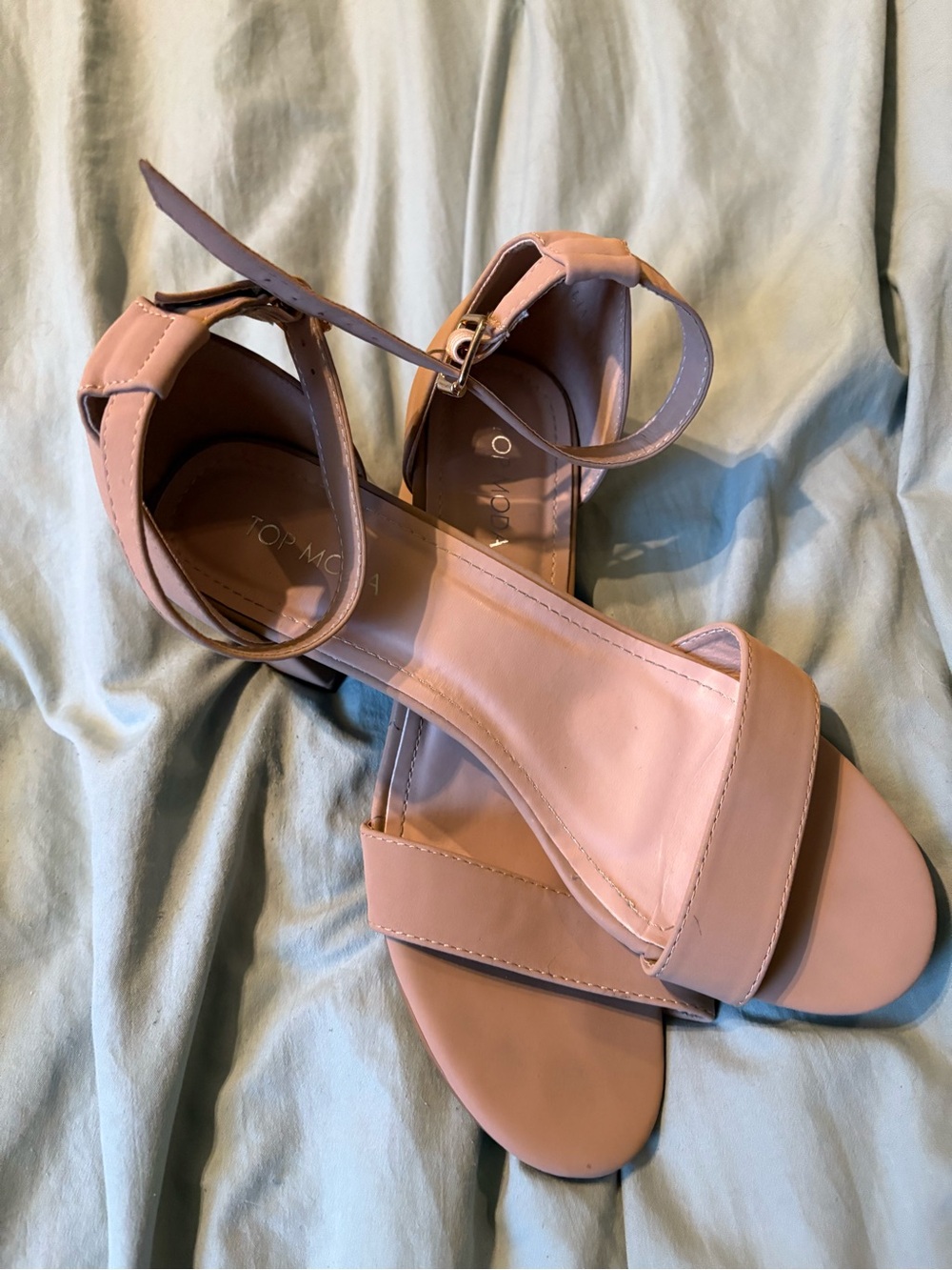 TOP Moda Nude blush ankle-strap block heel sandals worn once to a wedding